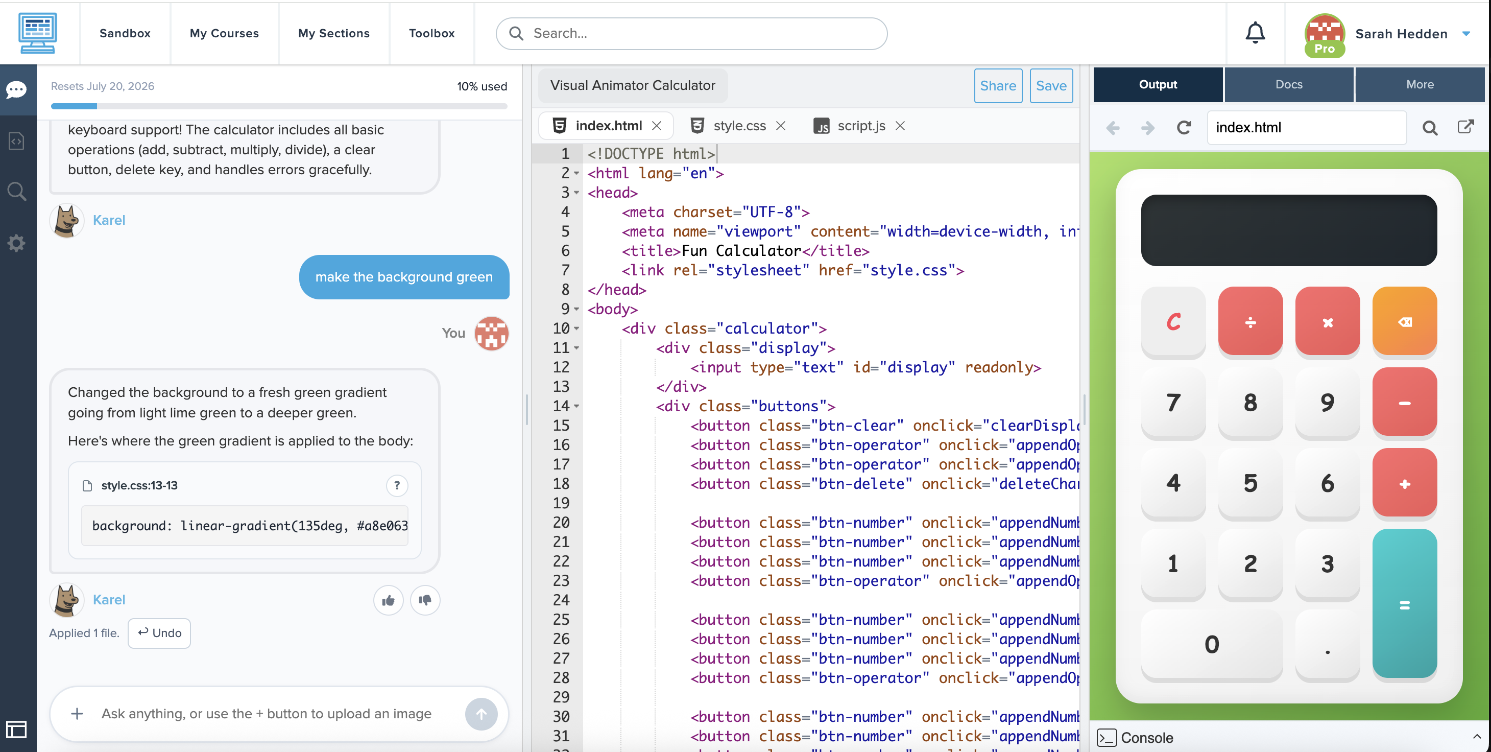Vibe Coding sandbox with an AI chat and live HTML preview
